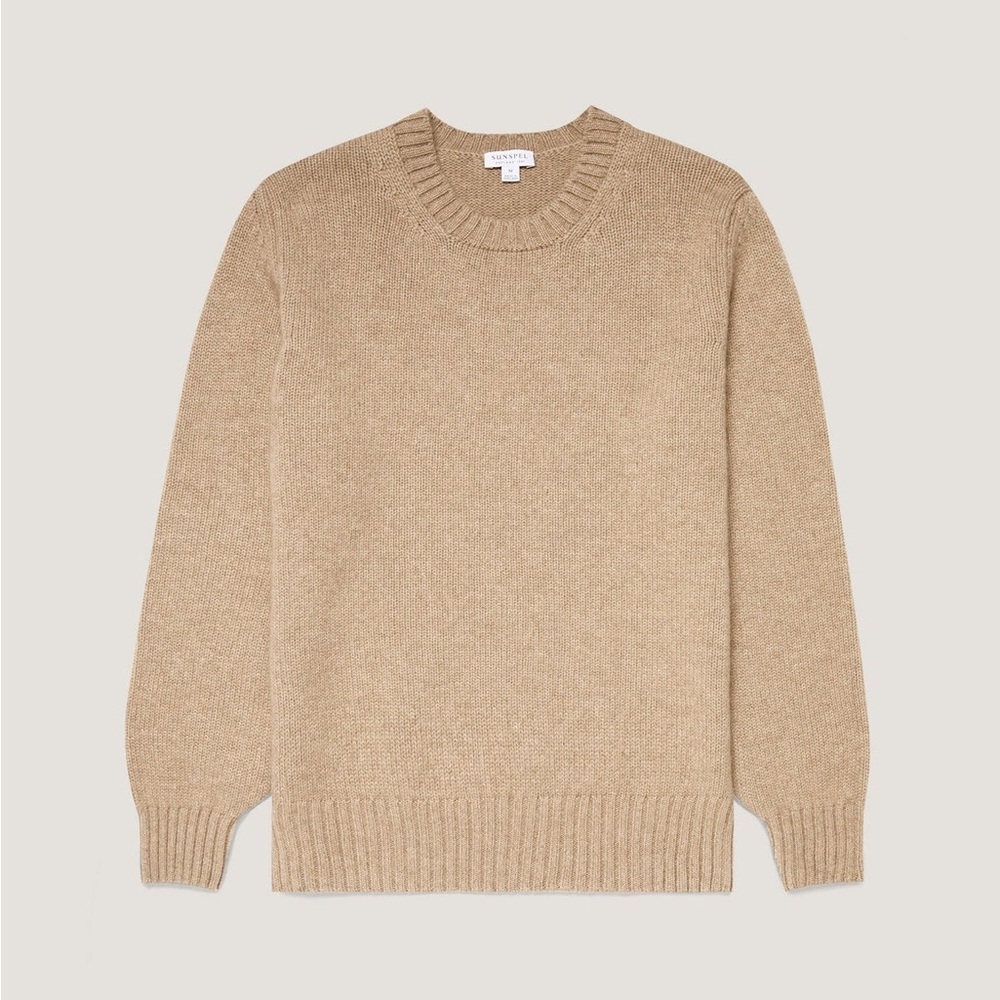 Sunspel Cashmere–Cotton Crewneck Sweater Lightweight Scottish Cashmere Camel